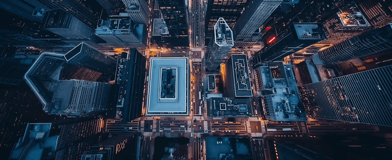 Aerial view of a city grid at night