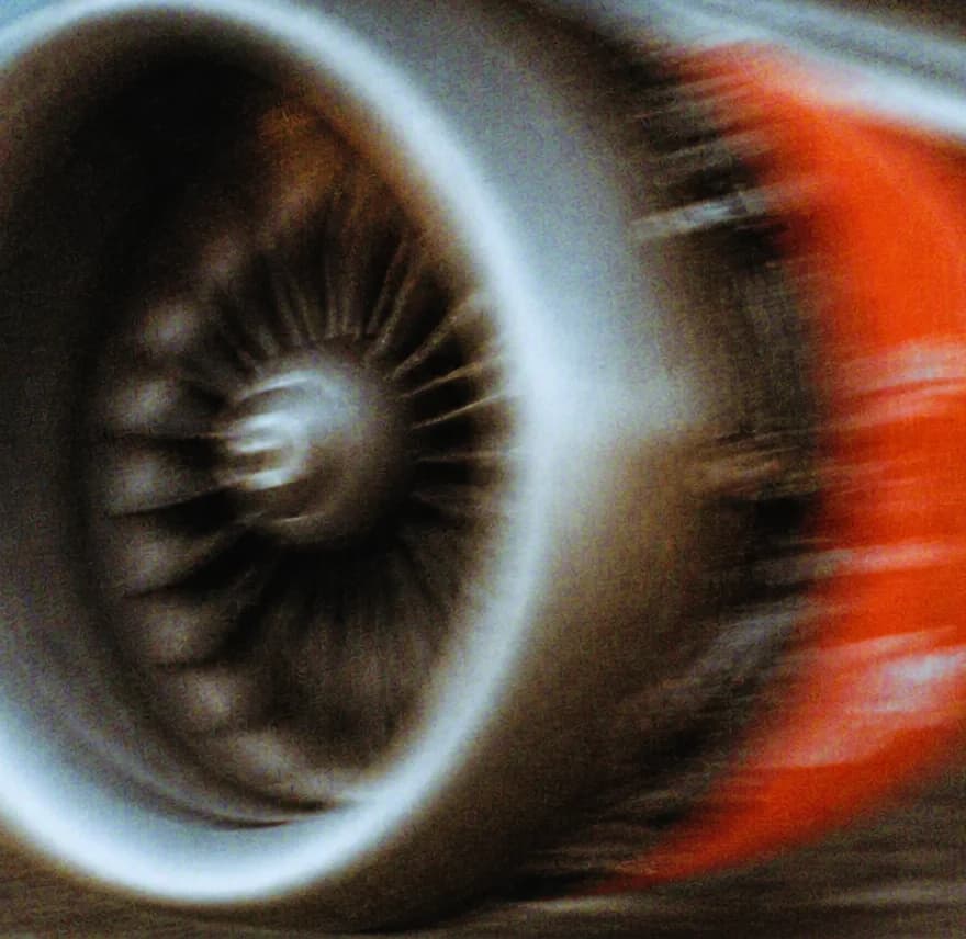 Jet engine turbine spinning, in motion blur